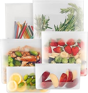 Lerine Silicone Bags for Food Storage, 100% Recyclable Silicone Food Storage Bags, | Meat Fruit Veggies | Freezer, Oven, M...