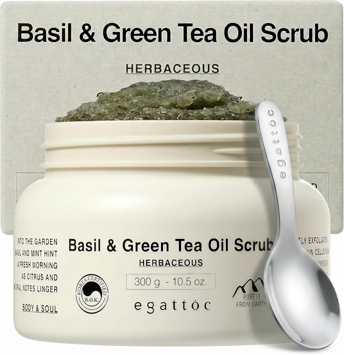 Exfoliante corporal exfoliante, exfoliante de sal de albahaca y té verde, 10,5 oz | piel sensible, exfoliante de azúcar con aceite, sal del Himalaya, albahaca y té verde, artemisa, avena, BHA LHA, esmalte corporal, exfoliante corporal