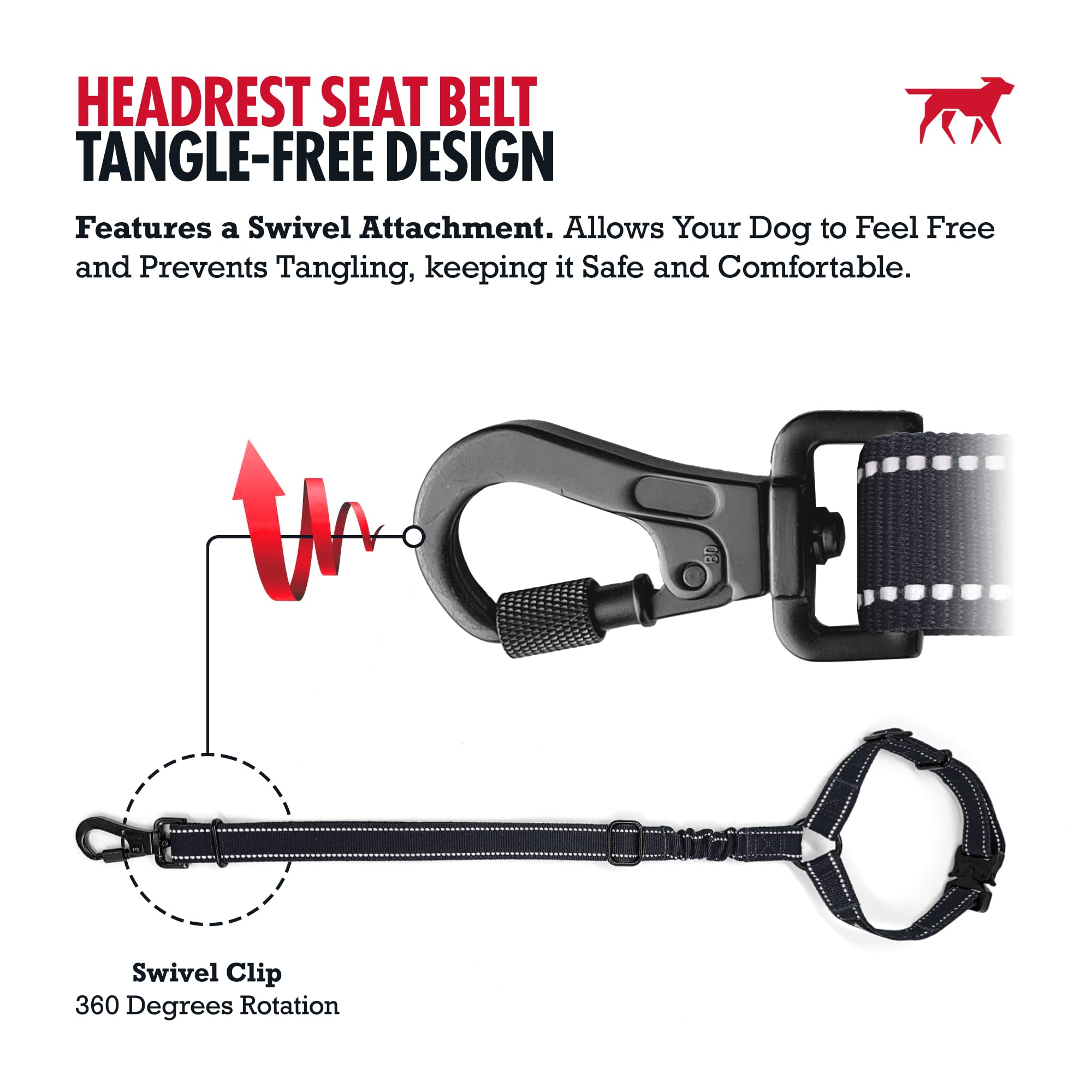 Tuff Pupper Dog Seat Belt for Car Headrest | Adjustable Length Dog Car Harness Restraint | Heavy-Duty Aviation Aluminum Carabiner & Tactical Buckle | Universal Fit for Small, Medium & Large Dogs - image 8