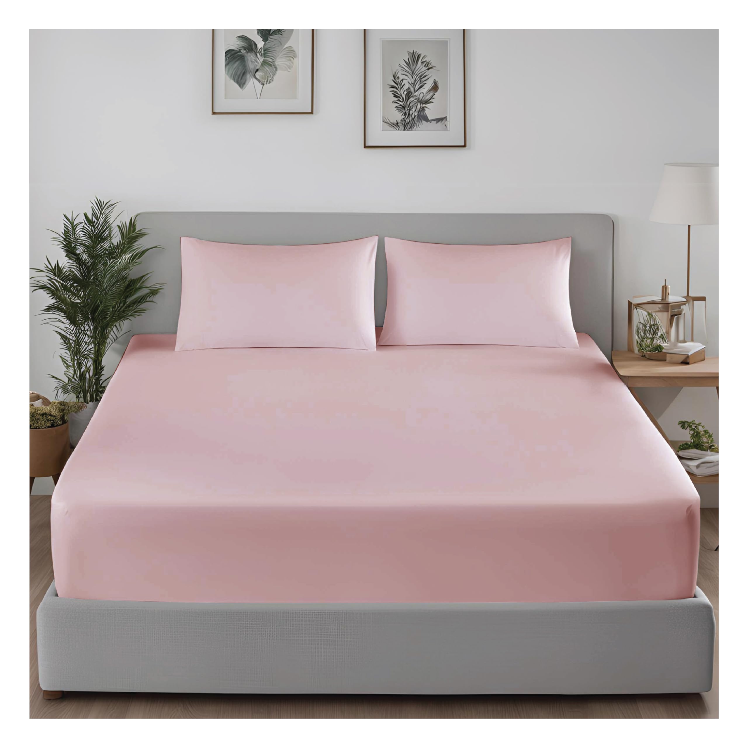 J.Din Single Fitted Sheet Blush Pink Bottom Bed Sheets Soft Brushed Microfiber Deep Pocket 12 Inch (30 cm) Breathable, Shrinkage and Fade Resistant Easy Care 90x190cm
