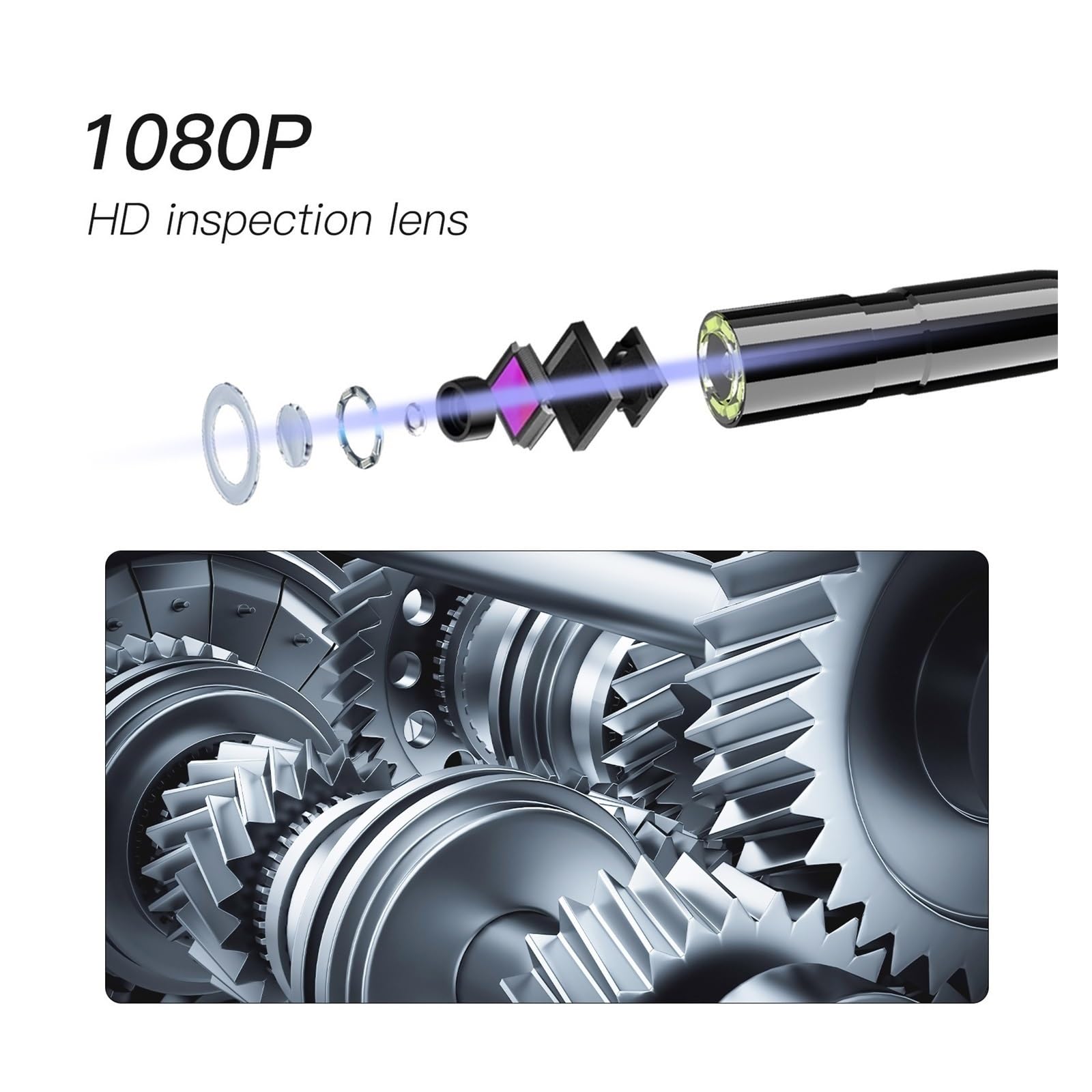 Kamera inspekcyjna endoskopu Przemysłowa Kamera Endoskopowa 2.8 ''ekran IPS HD1080P Boroskop Inspekcyjny IP68 Wodoodporny 8mm/5.5mm Obiektyw LED Do Rury Samochodowej Kanalizacja(15m,P10-5.5MM Lens)