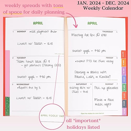 Miniatura 2 de ban.do Agenda diaria 2024, agenda semanal clásica de enero de 2024 a diciembre de 2024, diario de cuidado personal, agenda de tapa dura con