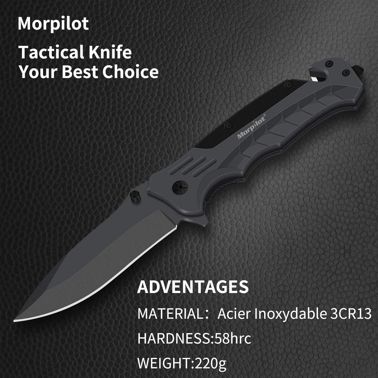 morpilot Navaja Plegable Cuchillo de Acero Inoxidable con Punta Rompevidrio y Cutter Cinturón Cuchillo Plegable con Mango Acero Inoxidable para Acampar, Picnic, Caza