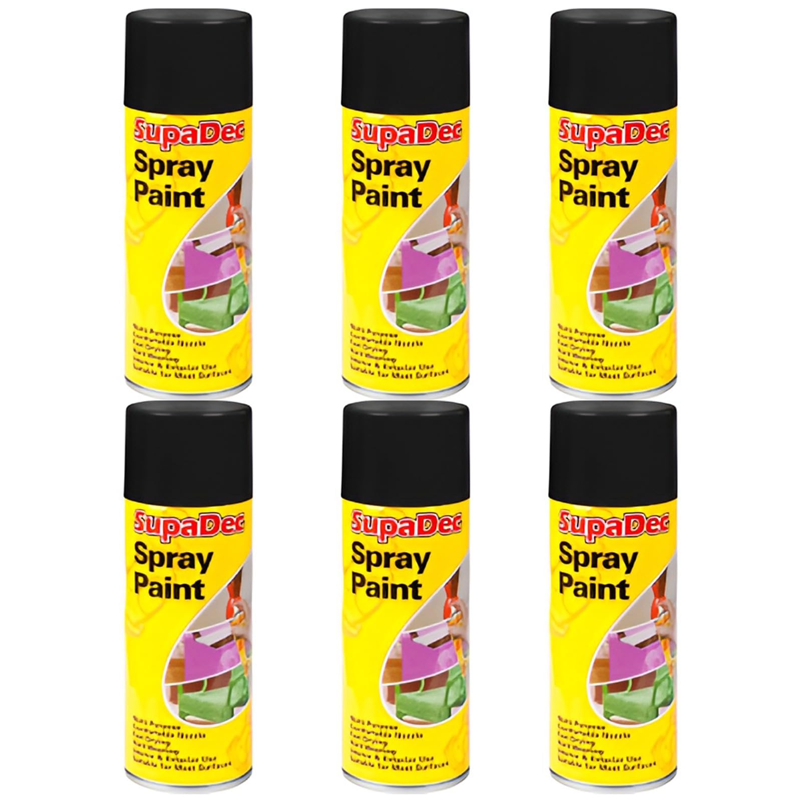 HOCHSTE SupaDec Multi-Purpose Spray Paint, Fast Drying, Durable Finish for Wood, Metal, Masonry, Interior & Exterior Use, Ideal for Craft & Home Projects, 400ml, (Gloss Black, Pack of 6)