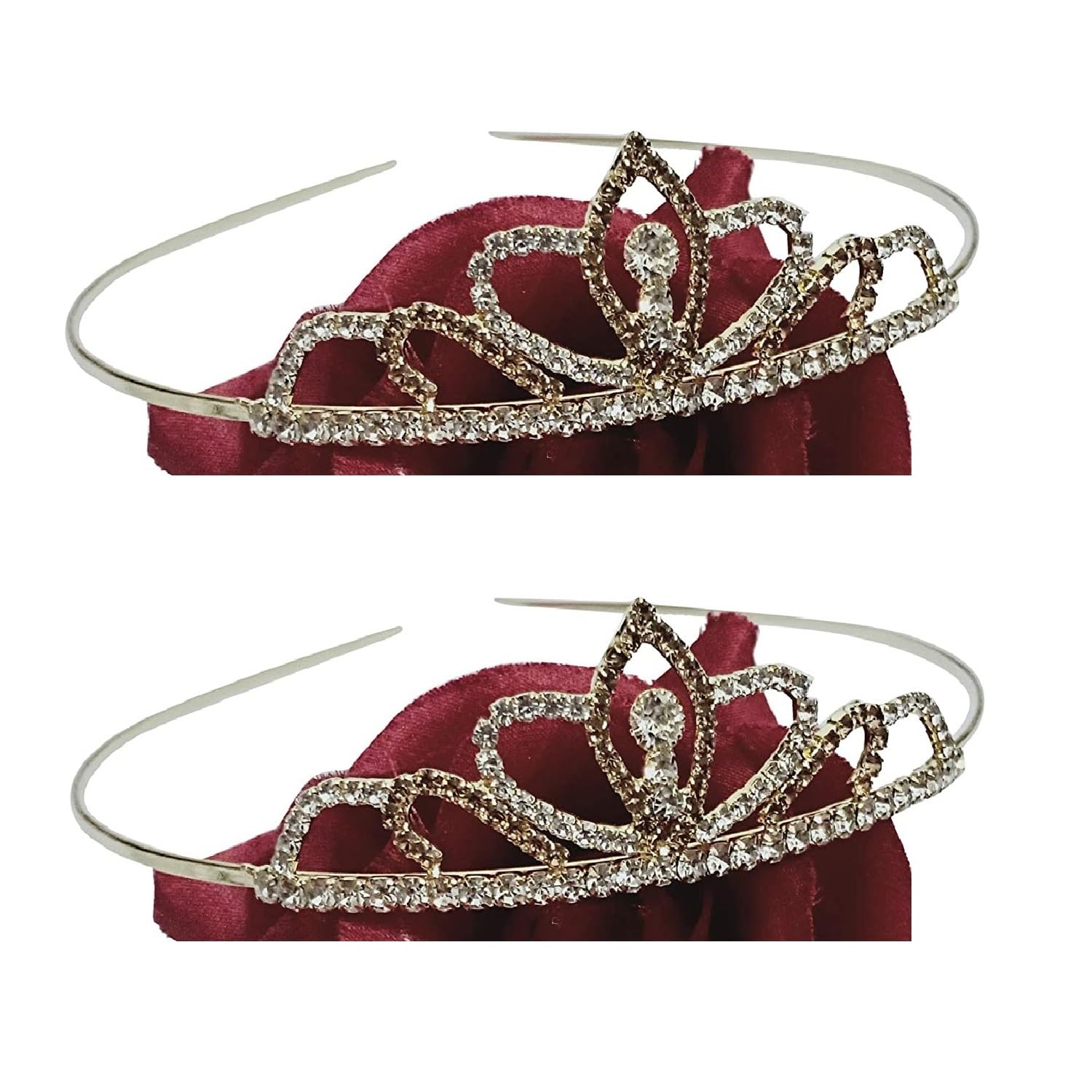 Golden Crystal Rhinestone Princess Hair Tiara Crown for Girls and Kids Same Design (Pack of-2)