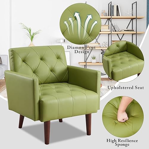 Miniatura 3 de Silla decorativa de piel sintética, moderna silla de poliuretano tapizada, silla con brazo tapizada retro, cómoda silla de cuero para sala de estar,