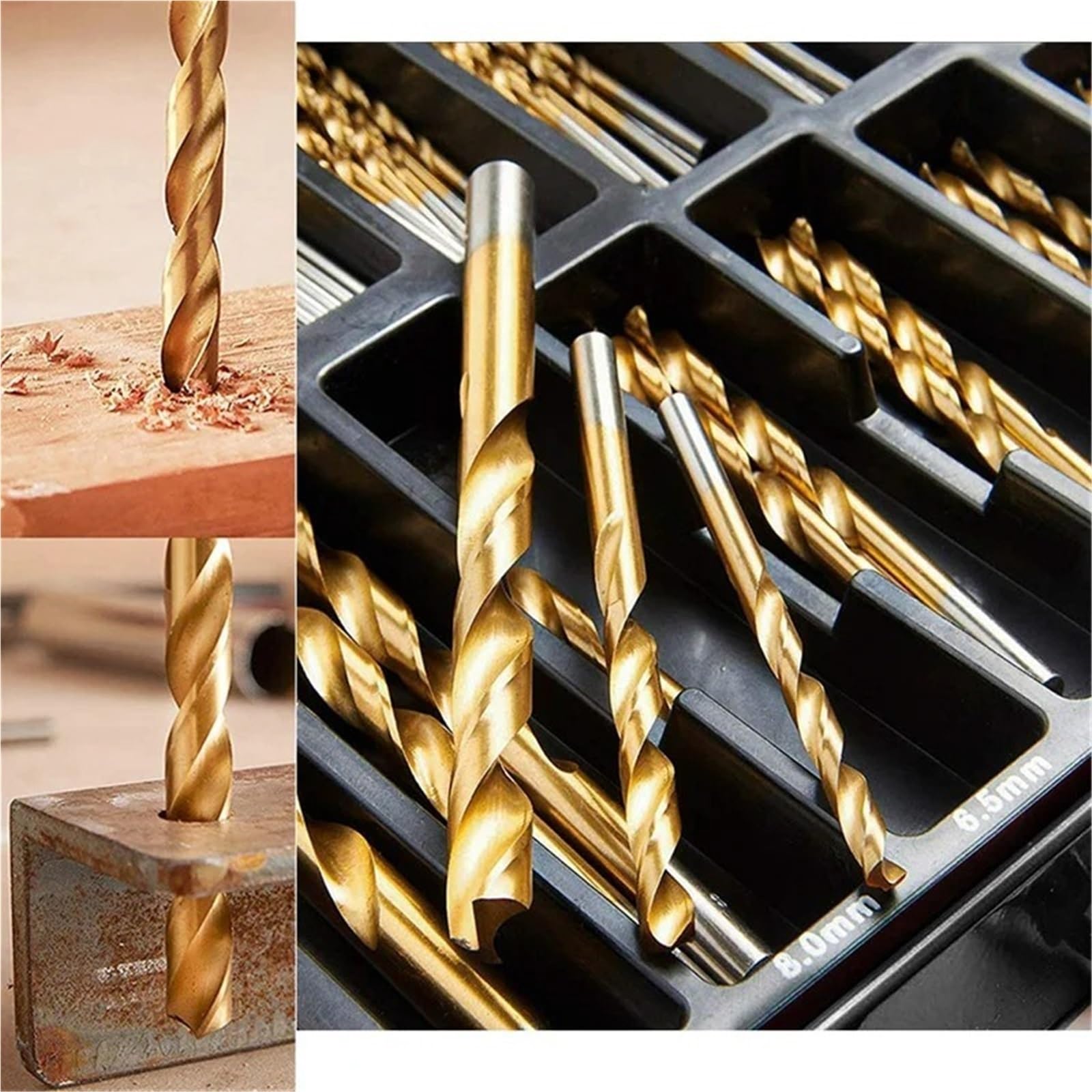 Set di punte per trapano a rotazione Set di 230 punte elicoidali rivestite in titanio con custodia, punta da 135 gradi, metriche 1,0 a 10 mm for fori in plastica for lavorazione del legno