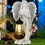 Solar Angel Garden Statue, Angel Figurine Outdoor Decor with Warm White Solar Lantern Garden Angel Figurine Outdoor Statue Waterproof Angel Sculpture Lawn Yard Art Patio Ornament Housewarming Gift