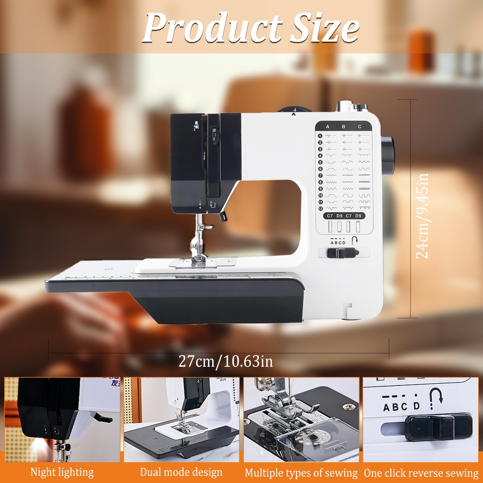 Máquina de coser con mesa deslizante, 38 programas de puntada, máquina de coser eléctrica portátil con luz LED y pedal, juego de accesorios de costura, mini máquina de coser para ropa, fundas de