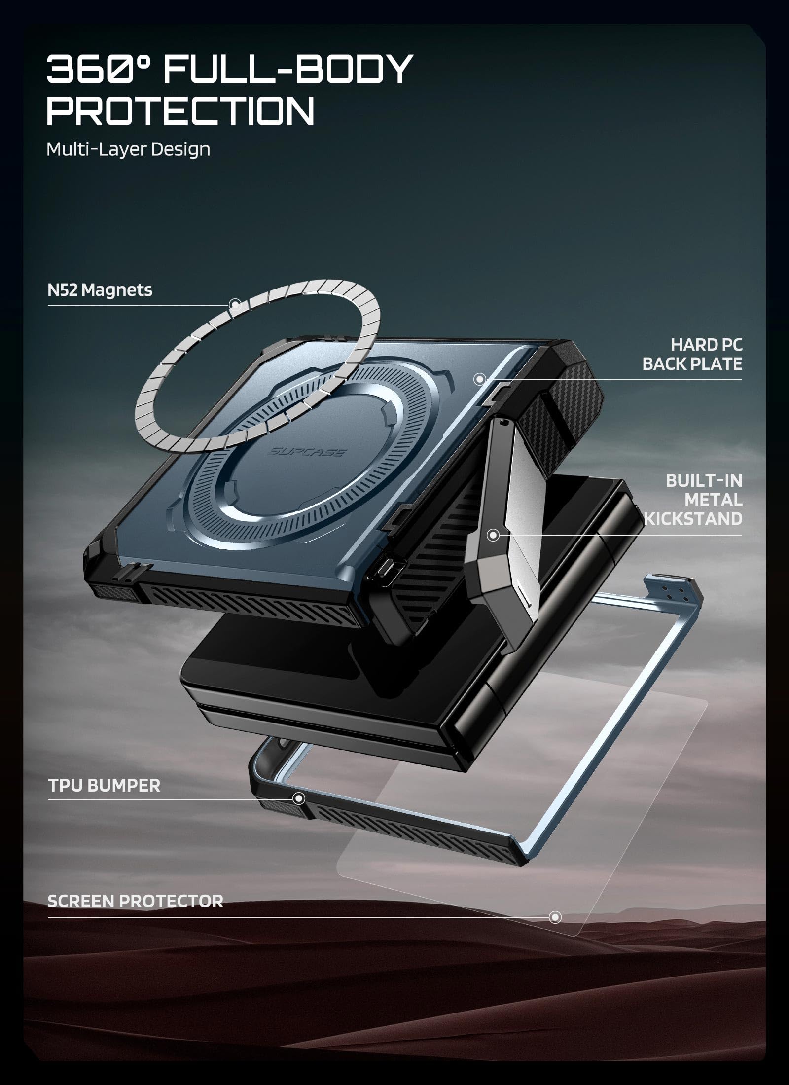 SUPCASE Funda Magnética para Samsung Galaxy Z Flip8 Case con Soporte,Azul