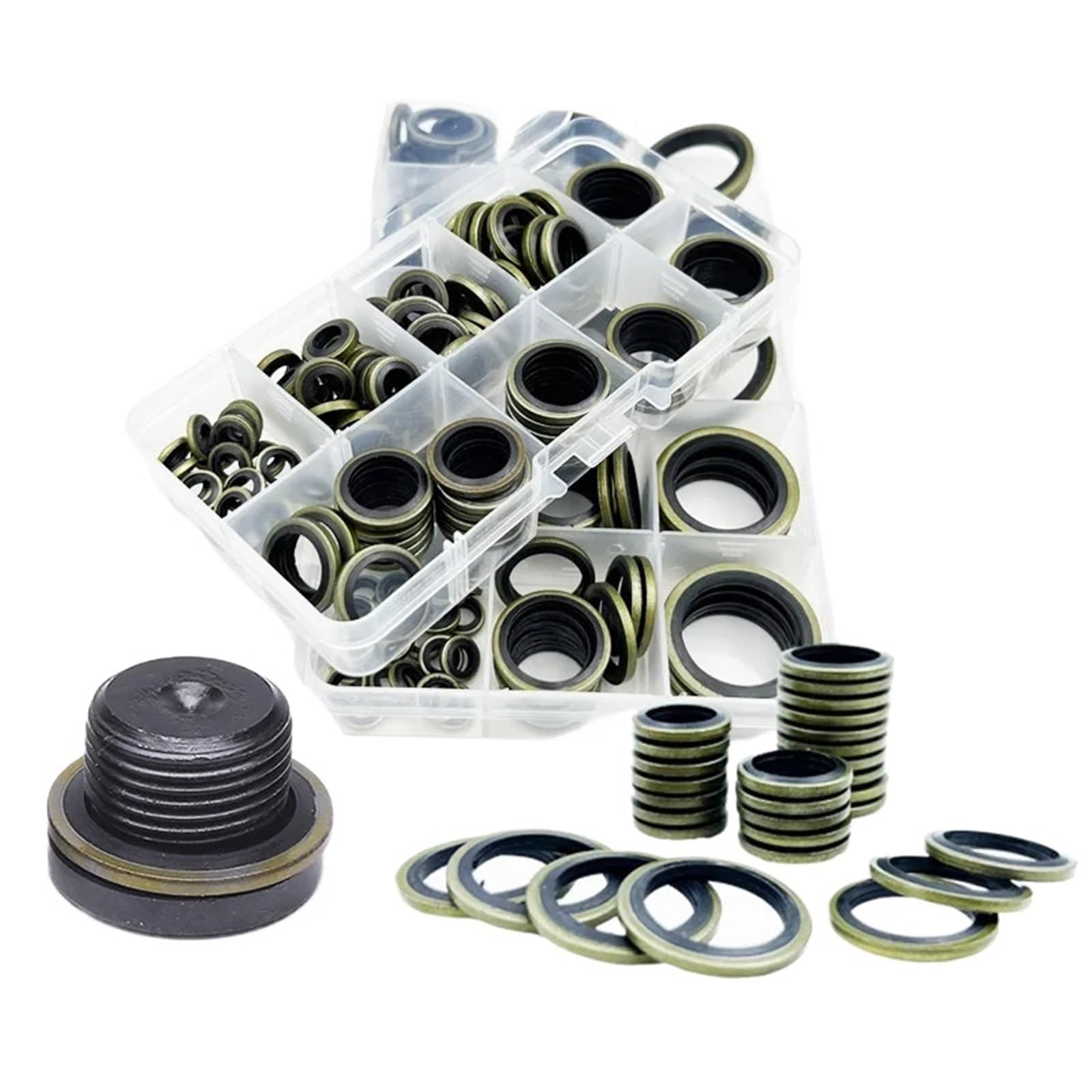 Retn de Aceite Arandela Adherida para Tubería Aceite Caucho Hidráulico Alta Presión, Compatible con Anillos Sellado M6-M14 M24 Combinados Juntas Tóricas de Arandelas(100PCS M5-M16)