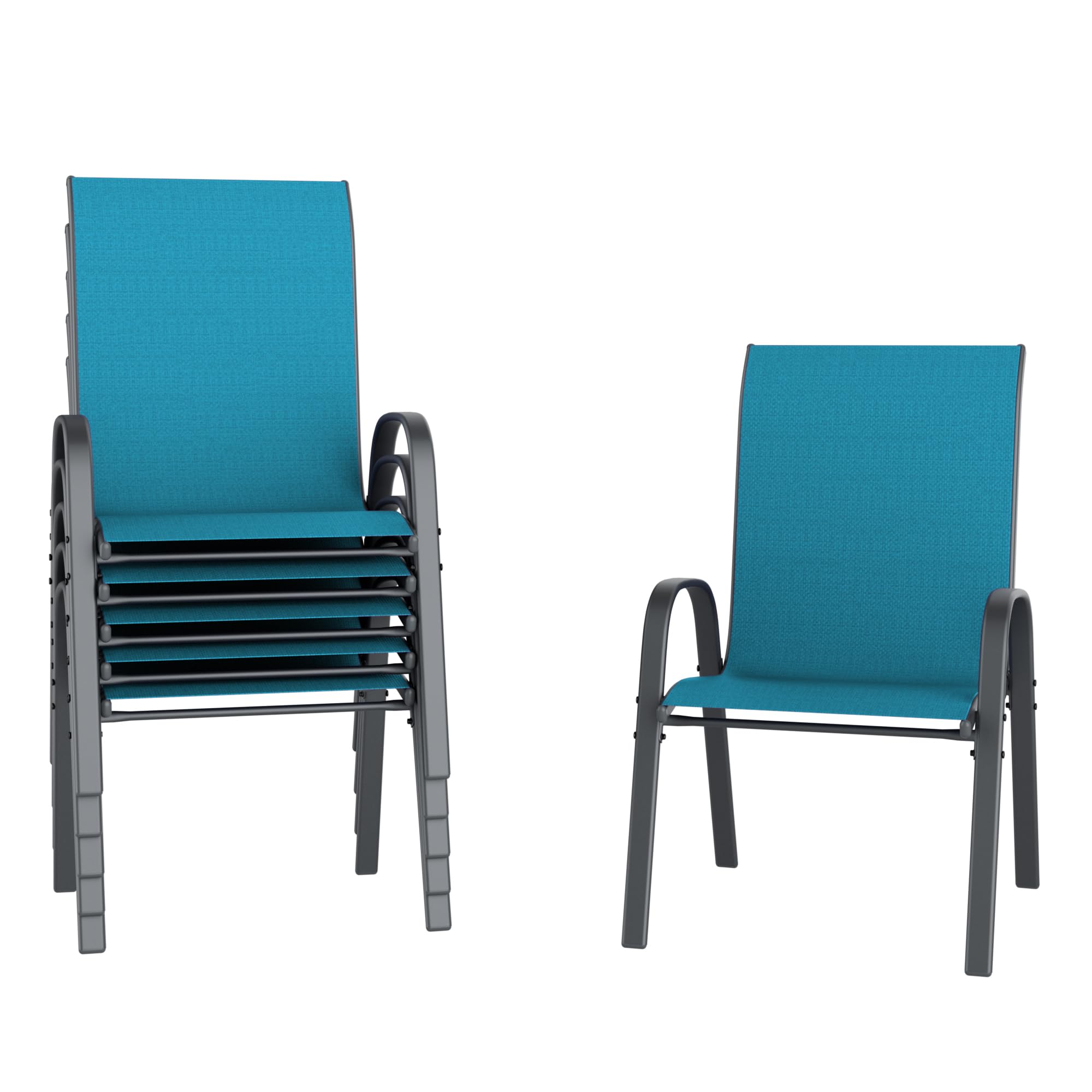 Amopatio Patio Chairs Set of 6, Outdoor Stackable Dining Chairs for All Weather, Breathable Garden Outdoor Furniture for Backyard Deck, Light Blue