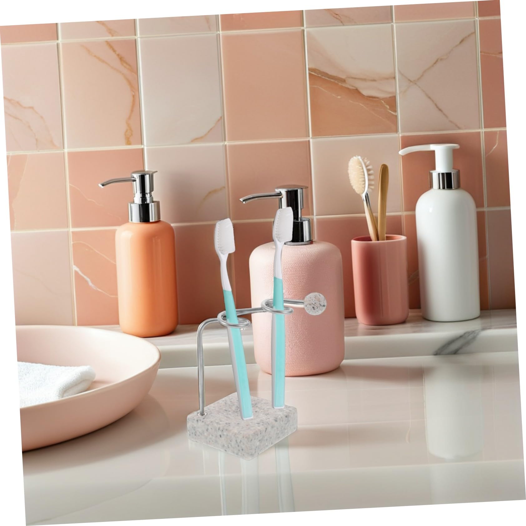 Anneome Portaspazzolino da Bagno in Acciaio Inossidabile Resistente all Organizer Compatto per Lavabo con Design Moderno e Finitura Lucida Supporto Igienico per Spazzolini da Denti