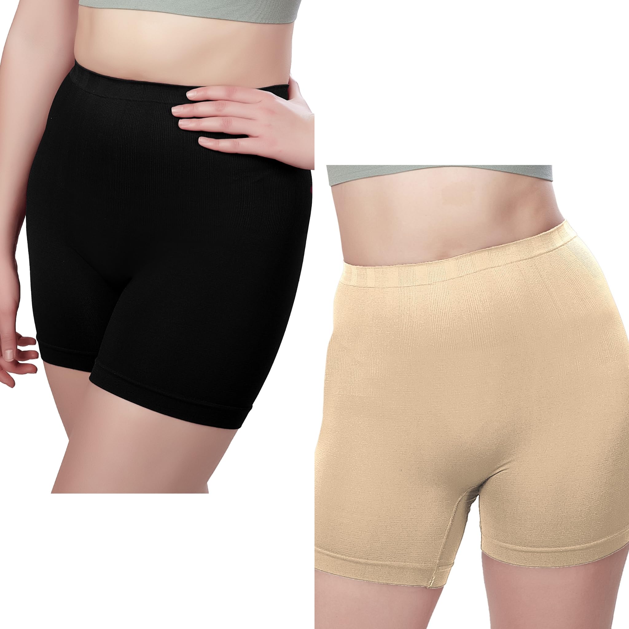 TATMINWomen Waist Shapewear with Anti Rolling Strip Tummy Control Tucker Waist Slimming Panties Shapewear Underwear Waist Shapewear (Black Beige)