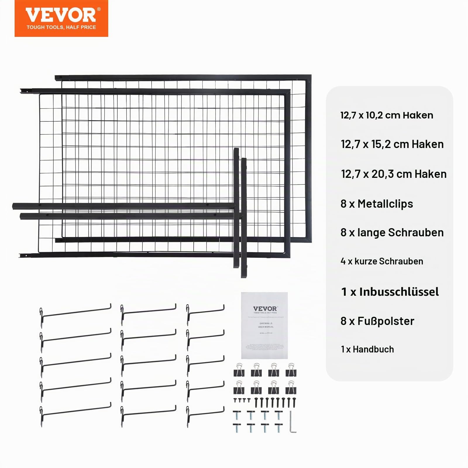 VEVOR Gitter Wandpaneele 2 Packungen Draht Gitterwand Präsentationsregale mit T Boden, doppelseitige Gitterwandpaneele für Kunsthandwerksshows, Einzelhandelsdisplay mit zusätzlichen Clips und Haken