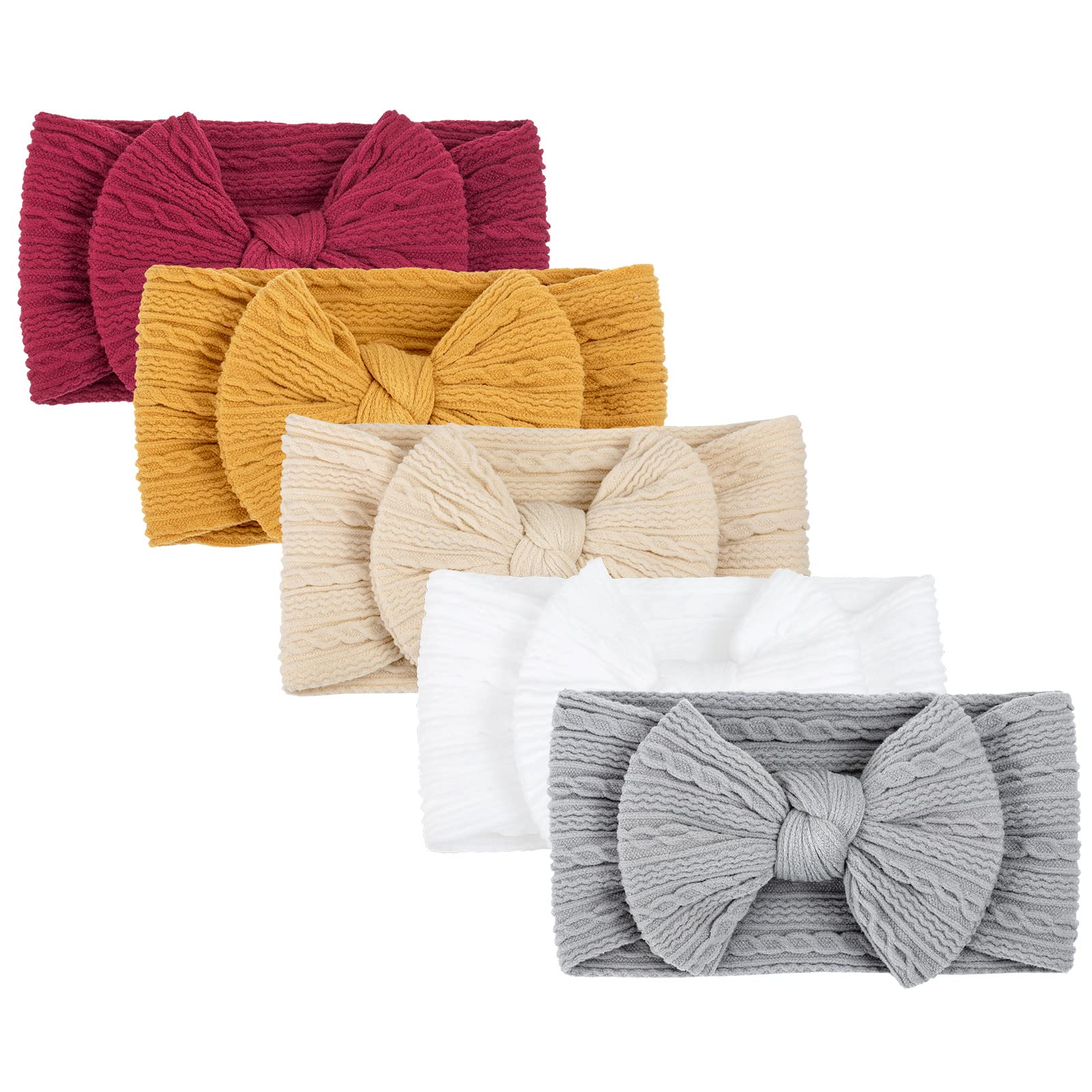 DRESHOW 5 Pack Baby Girl Nylon Headbands Newborn Infant Toddler Hairbands and Bows Child Hair Accessories