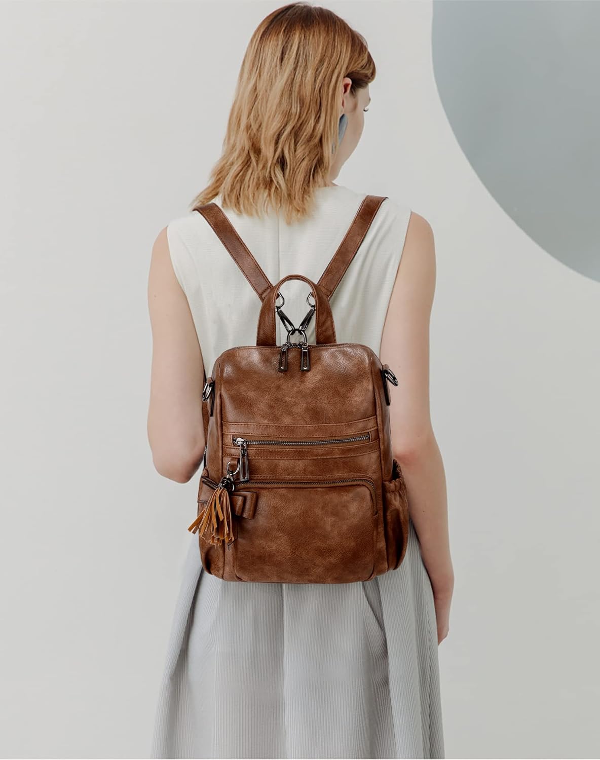 UTO Women Backpack Purse Leather Vegan Ladies Fashion Designer Rucksack Convertible Travel Shoulder Bag with Tassel - Image 2