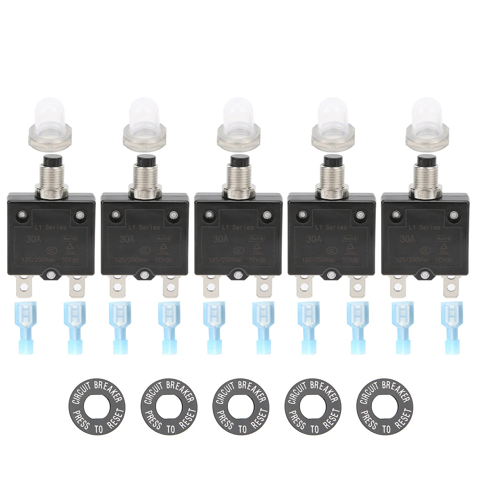 3x NUOVO 30 Amp Pulsante Interruttore Termico 12-50V DC 125 - Foto 3