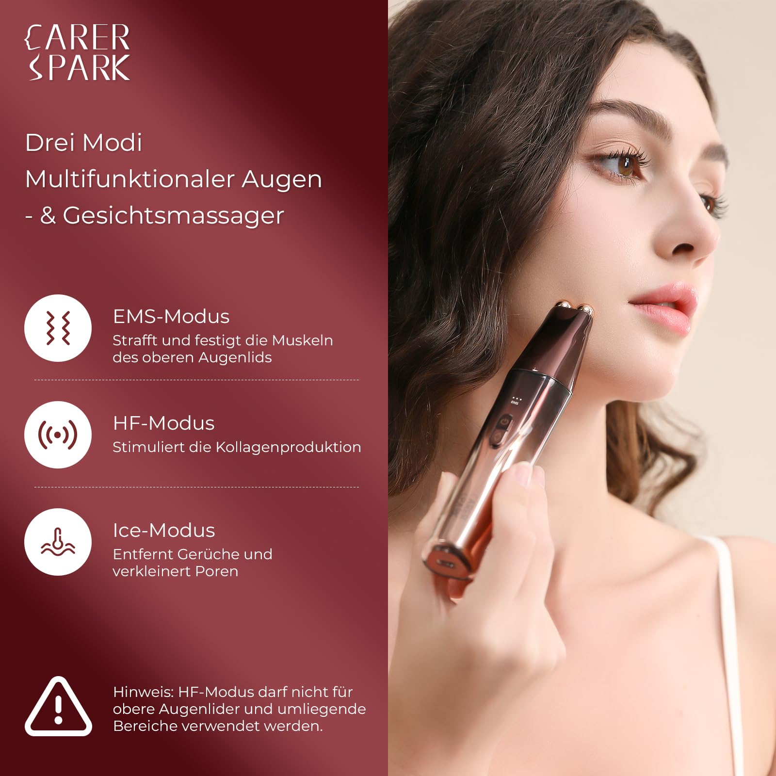CARER SPARK Augenmassagegerät EMS Gesichtsmassagegerät Antifalten Anti-Aging mit RF Vibration Beheizte Eis für Gegen Tränensäcke Dunkle Kreise Schwellungen Anti Falten Anti Aging