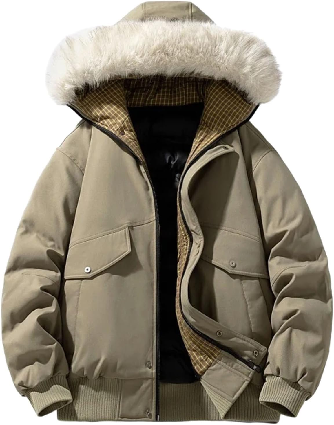 Men's Thickened Hooded Cotton-padded Jacket With Collar Water-Resistant Windproof Loose-fitting Warm Top