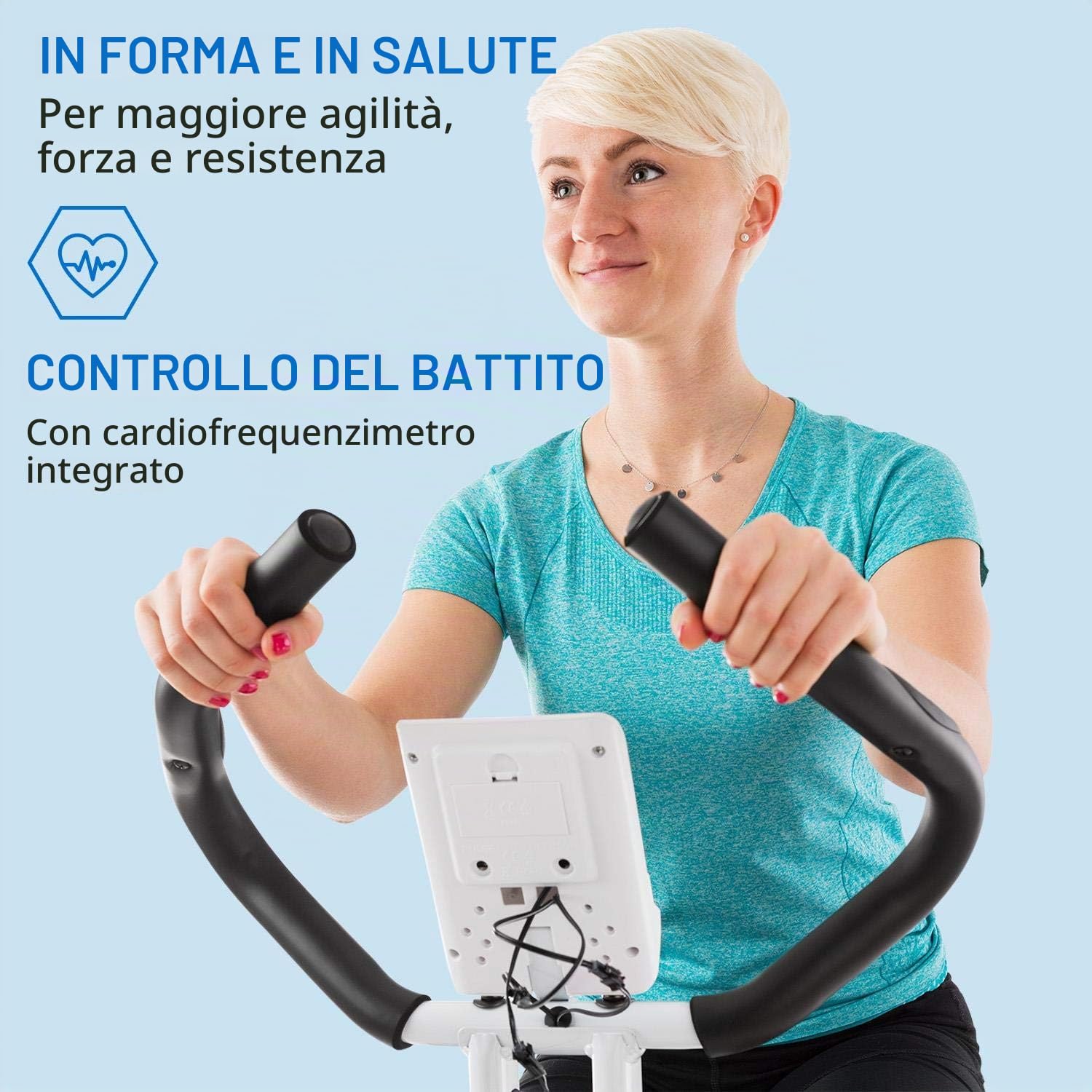 CAPITAL SPORTS Azura Air - Cyclette da Camera, Bici Cardio, Ergometro, Pieghevole, Fitness Bike, Computer Allenamento, Cardiofrequenzimetro, Sella Ergonomica, Resistenza a 8 Livelli