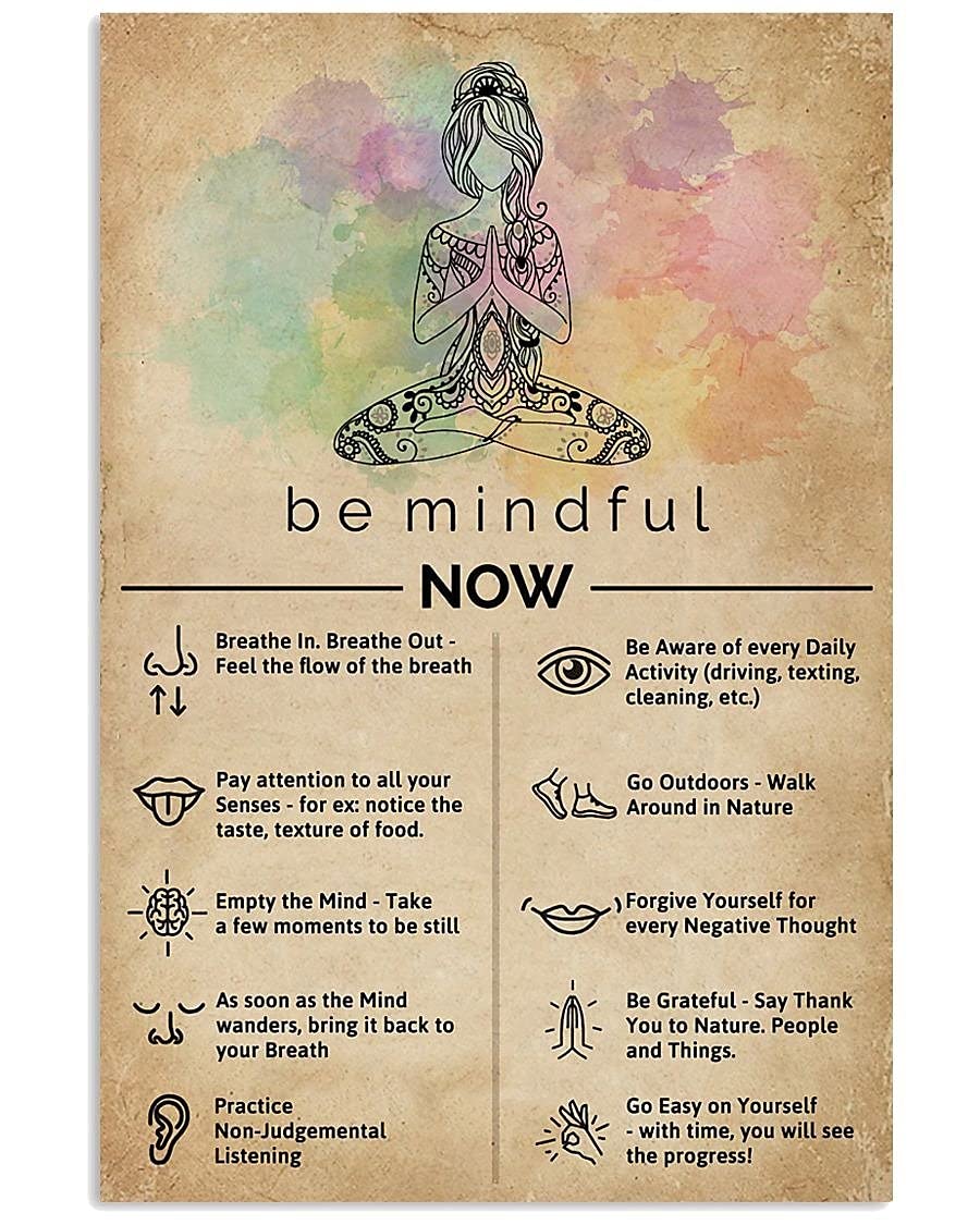 HOUVSSEN Be Mindful Now Yoga Poster Metal Tin Signs 8x12 Inch Tin Sign/Poster Metal