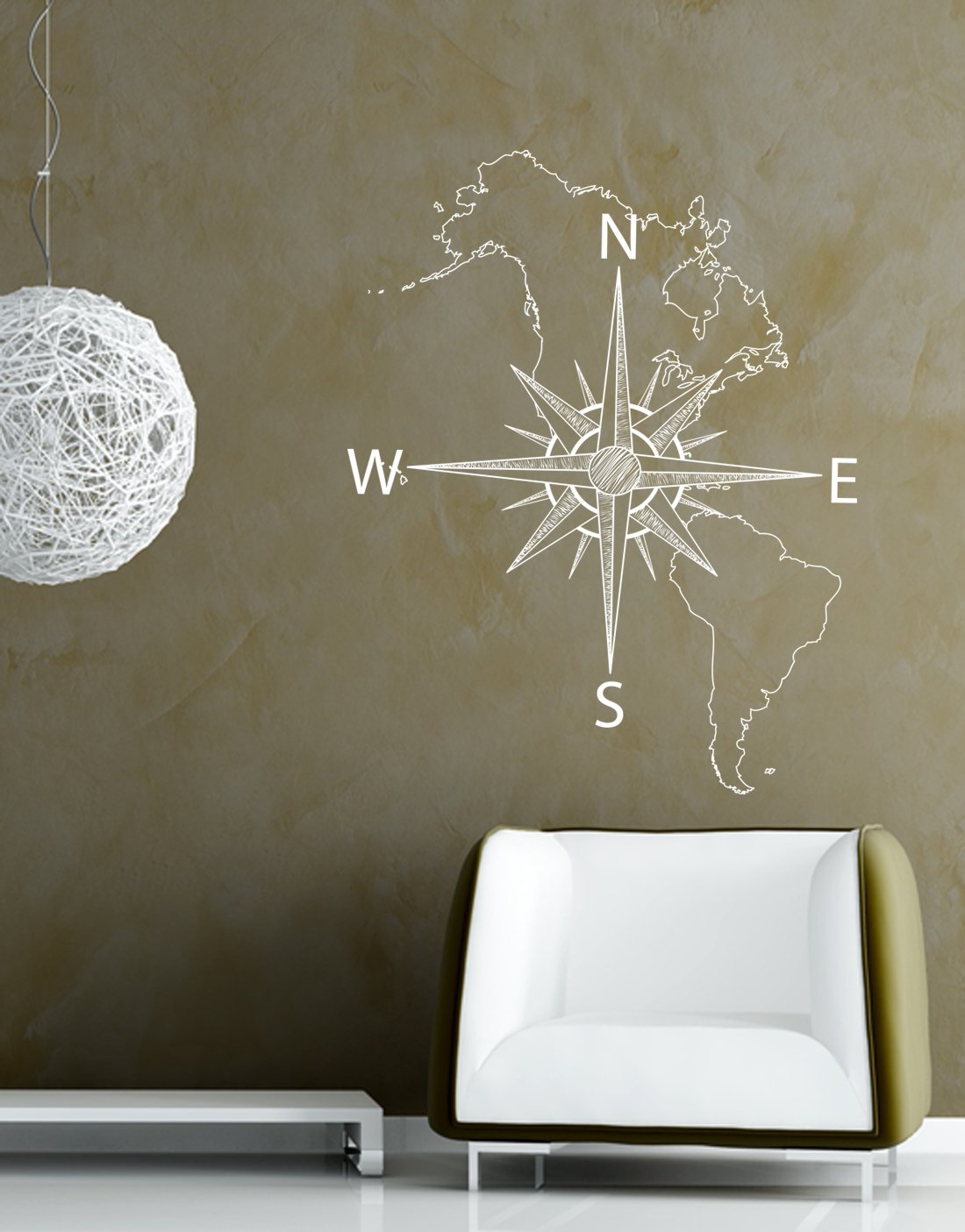 decalmile Negro Mapa del Mundo Pegatinas de Pared Brújula Náutica