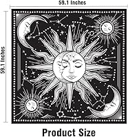 Vista 7 de Tapiz de pared blanco y negro, tapiz estético de luna para dormitorio, sala de estar, decoración de dormitorio, impreso sin flecos
