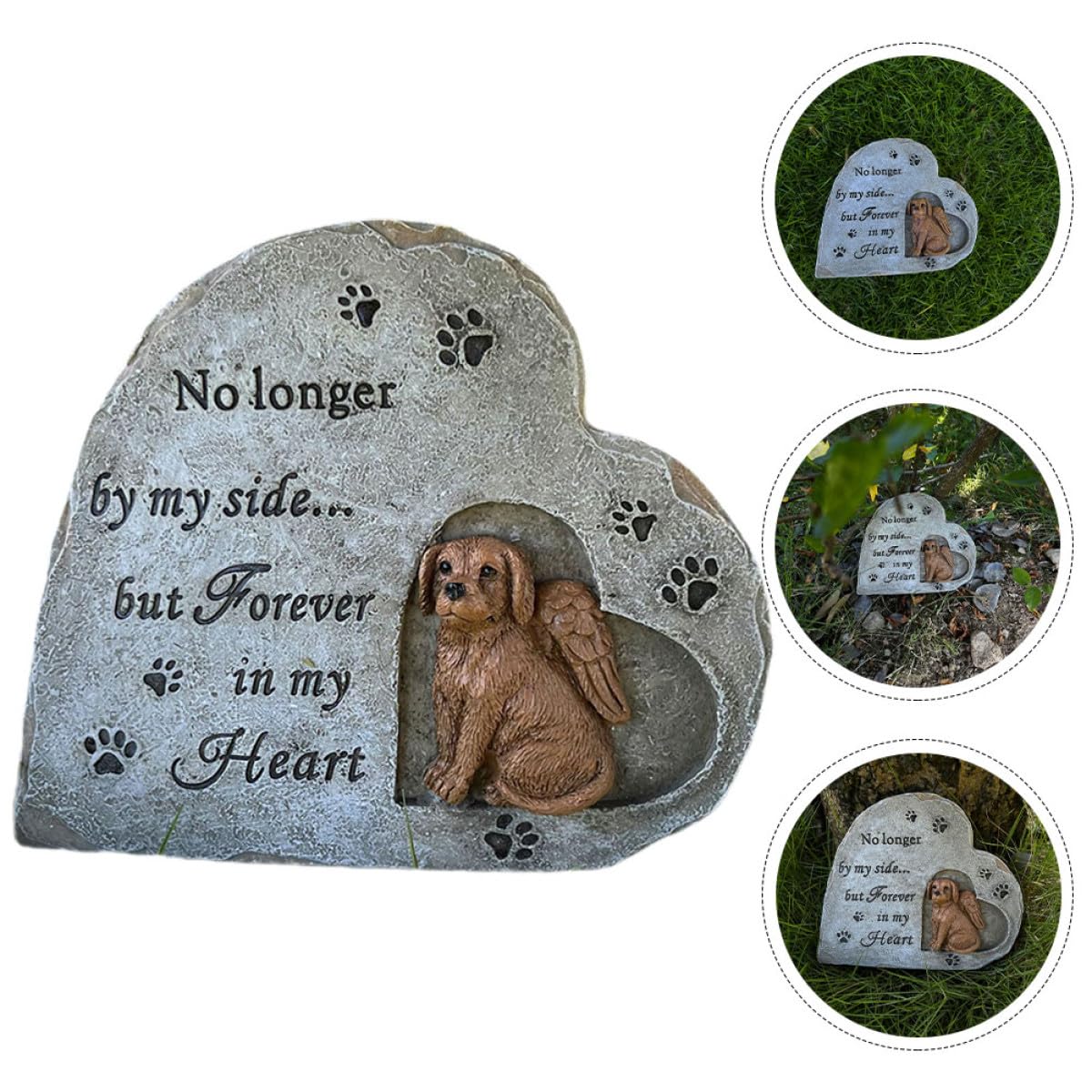 Statua Commemorativa per Cani in Resina a Forma di Cuore, Pietra da Giardino Resistente per Animali Domestici, per Uso Domestico e All'aperto