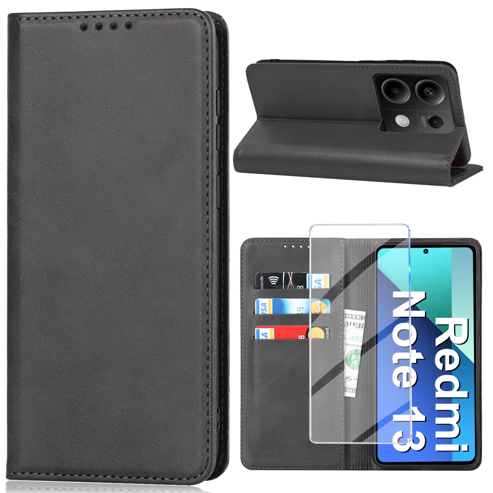 Handyhülle Für Xiaomi Redmi Note 13 5G – Leder Klapphülle Mit Kartenfach, Standfunktion, Stoßfest