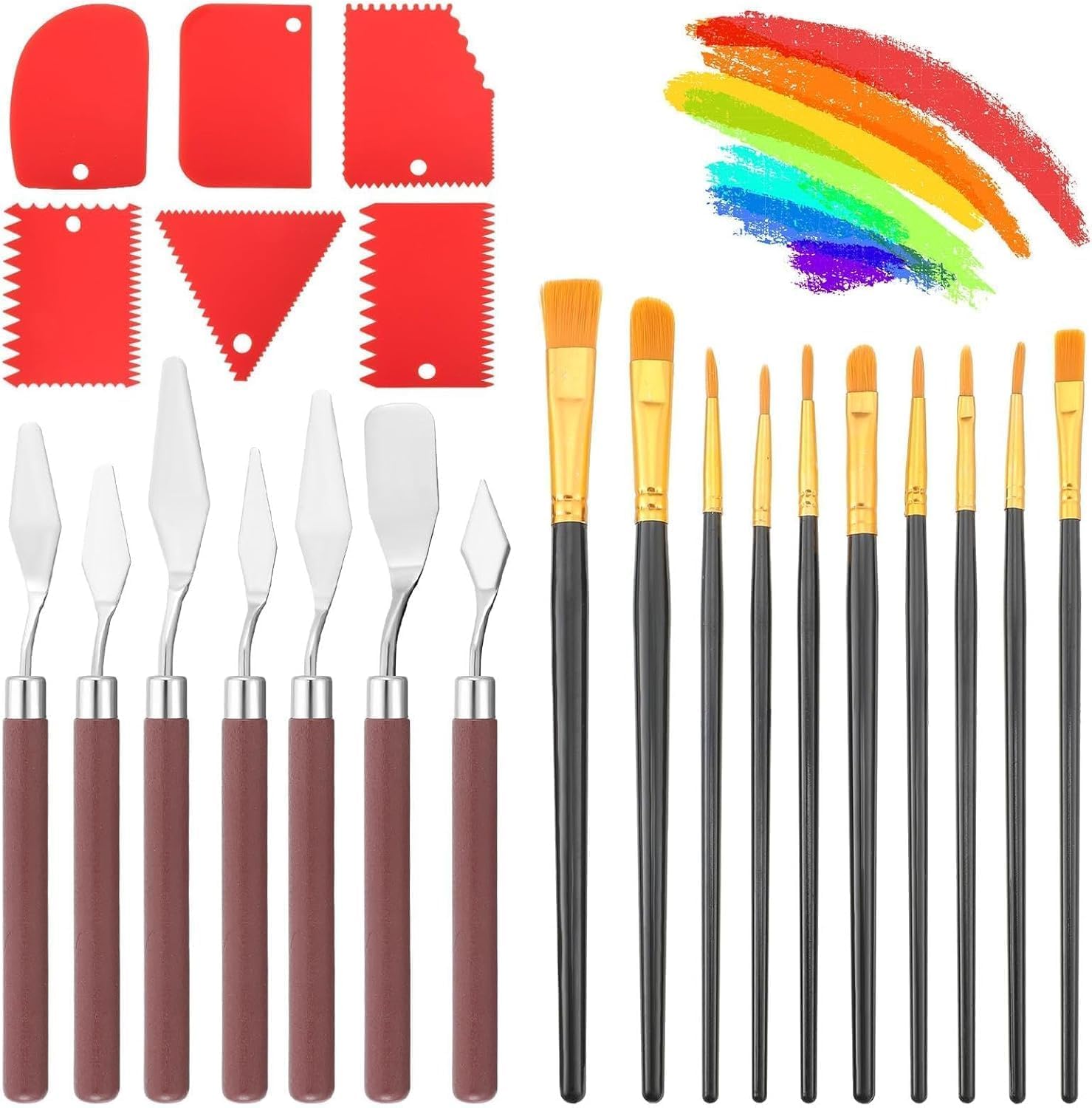 EEEKit 23 PCS Palette Knife Set, Stainless Steel Spatula Pallet Knife with Art Paint Brush, Plastic Scraper for Oil Canvas, Watercolor, Acrylic Painting