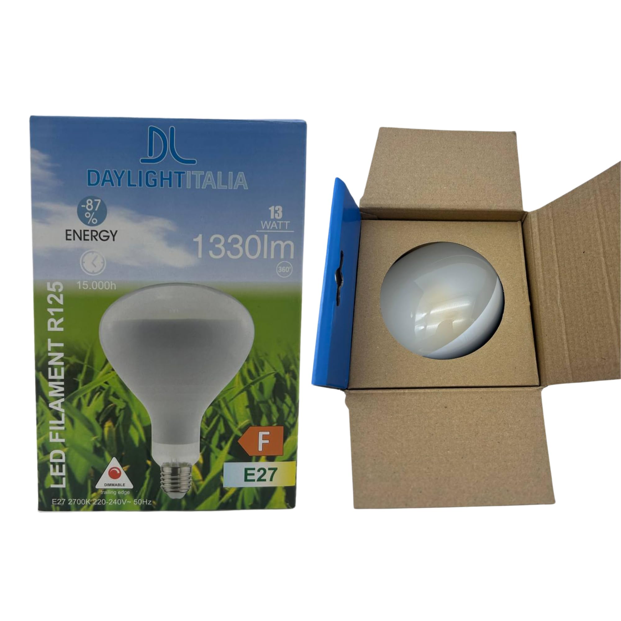 DL DAYLIGHTITALIA Confezione da 20 Lampadina da ricambio per Parentesi Flos - Filamento Led R125 13W E27 2700K Lucida Dimmerabile