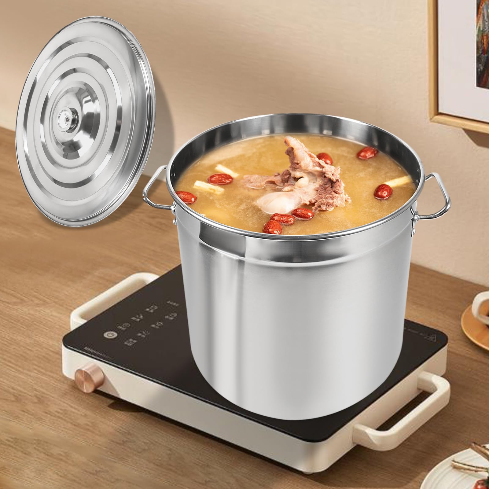 Marmite à soupe en acier inoxydable poli avec couvercle Argenté 50 l