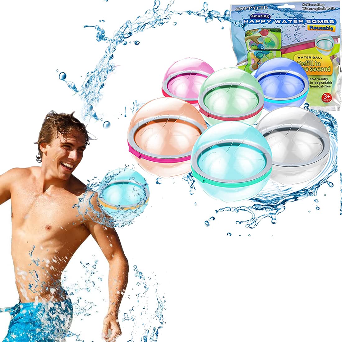 Buy Reusable Water Balloons, Happy Water Bombs, Quick Fill Self Sealing