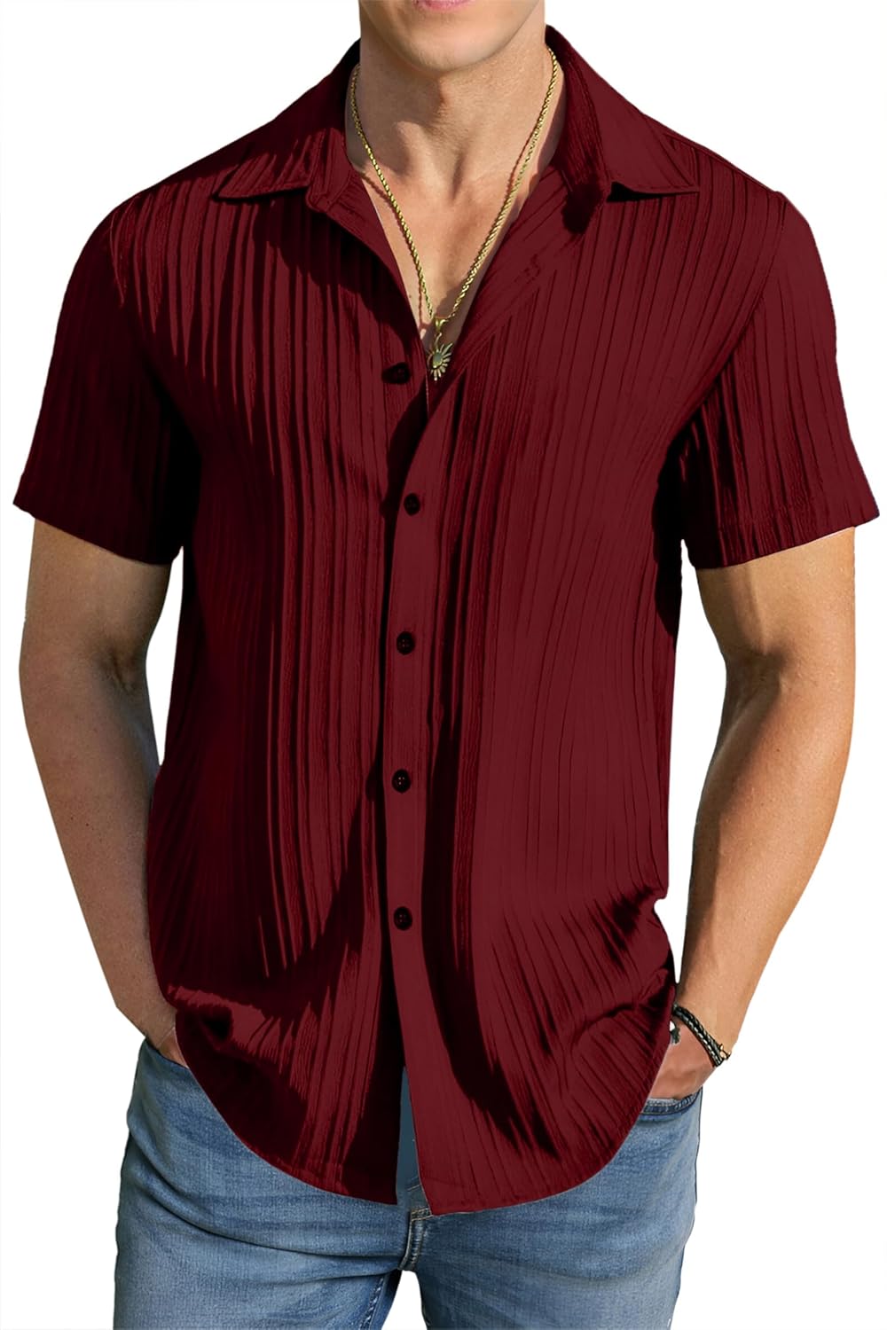 FILO HEVIS Men’s Popcorn Textured Casual Stylish Shirt Half Sleeve.