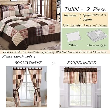 Cozy Line Home Fashions Hand Piecing Real Patchwork Brody Farmhouse Chocolate Plaid Striped Reversible Quilt Bedding Set, Coverlet Bedspread (Brown Grid, Twin - 2 piece)