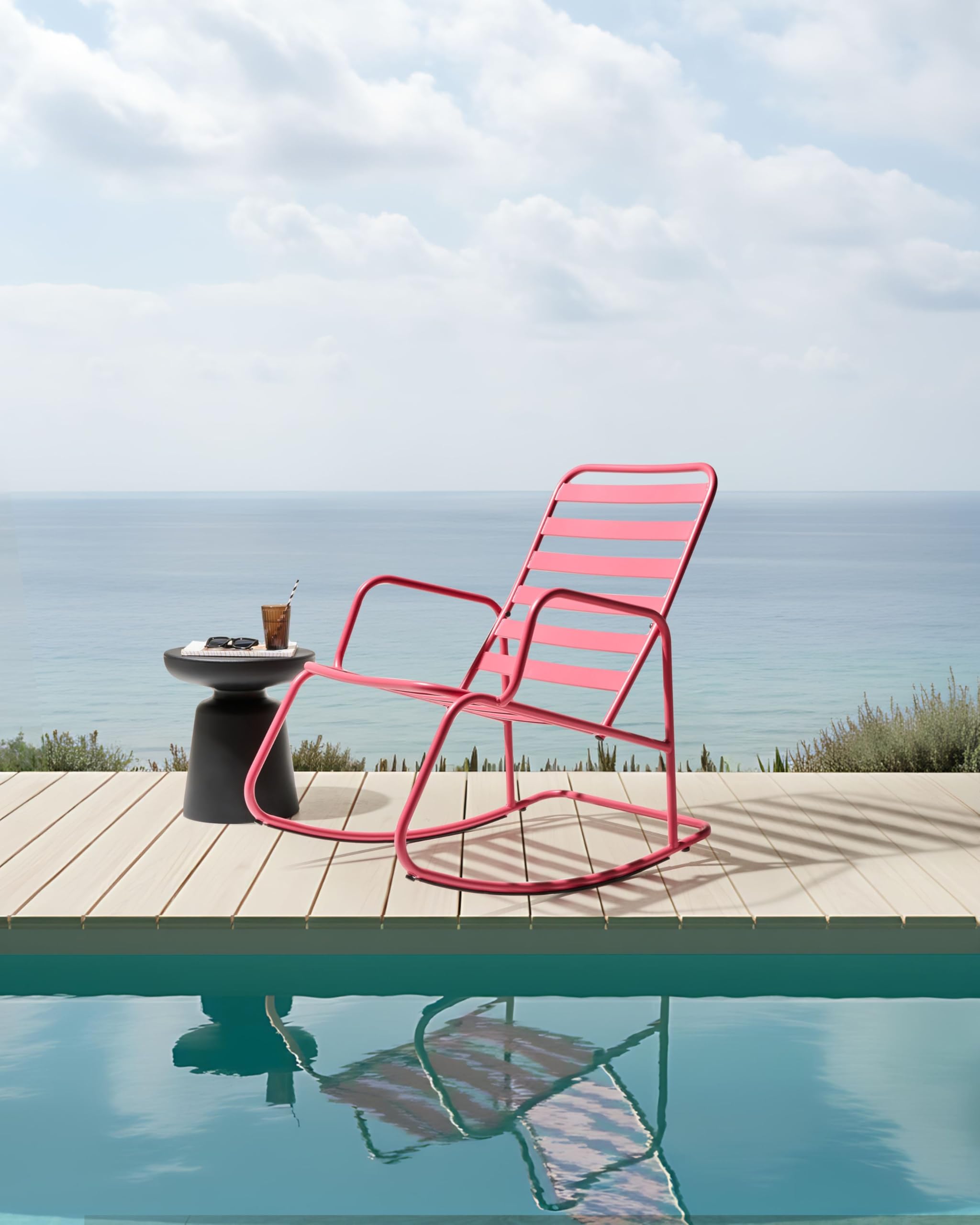 Beliani Sedia a dondolo da giardino moderna in metallo Design a doghe per esterni Alluminio Rosa