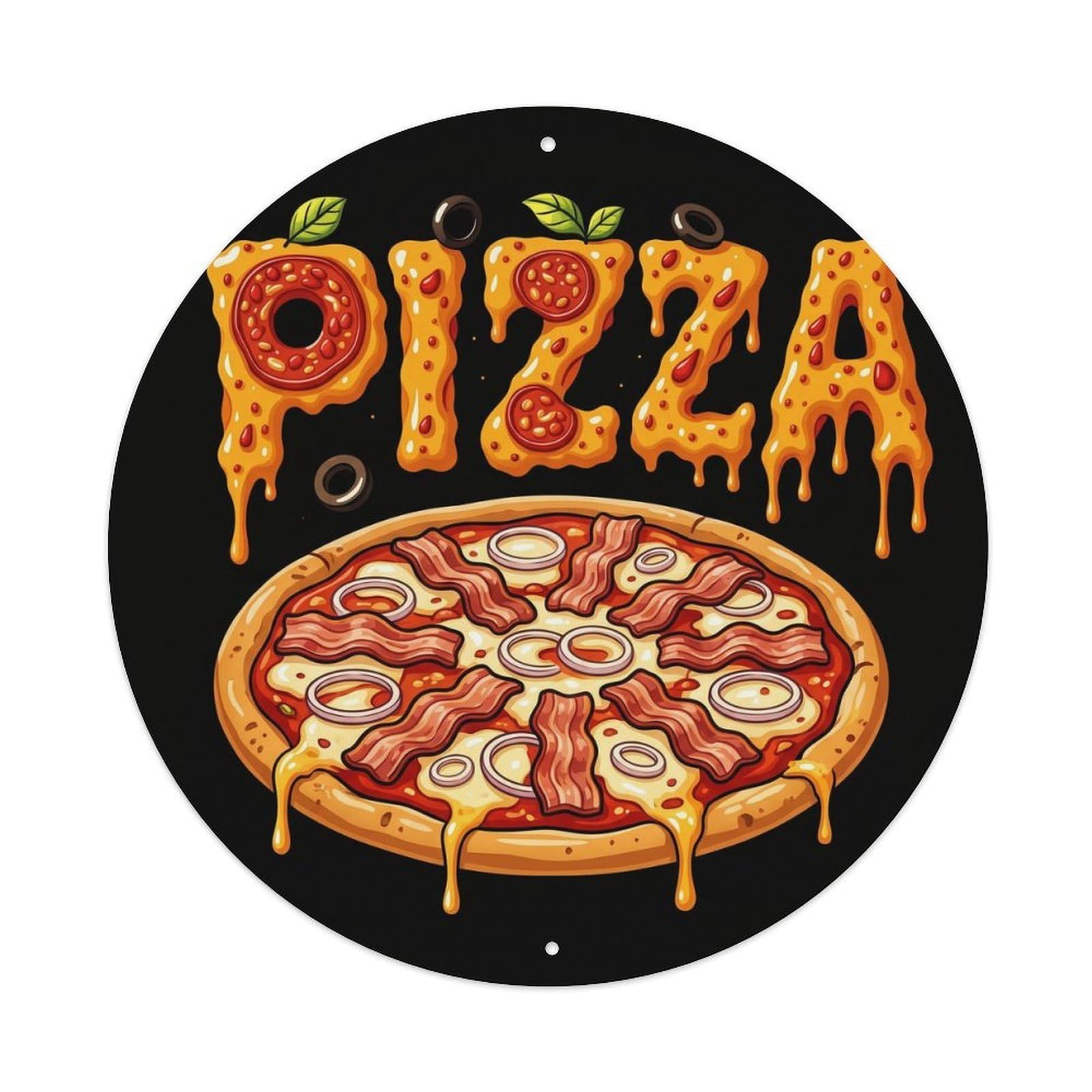 Huiyhb 8X8inch(20X20cm) Vintage Pizza Slice Bacon Onion Metal Tin Sign