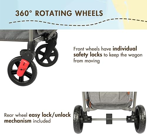 Miniatura 9 de Busy Bee Cochecito plegable para 2 niños, carrito plegable para niños con barra de mango ajustable, toldo extraíble, arnés de 5 puntos, ruedas que