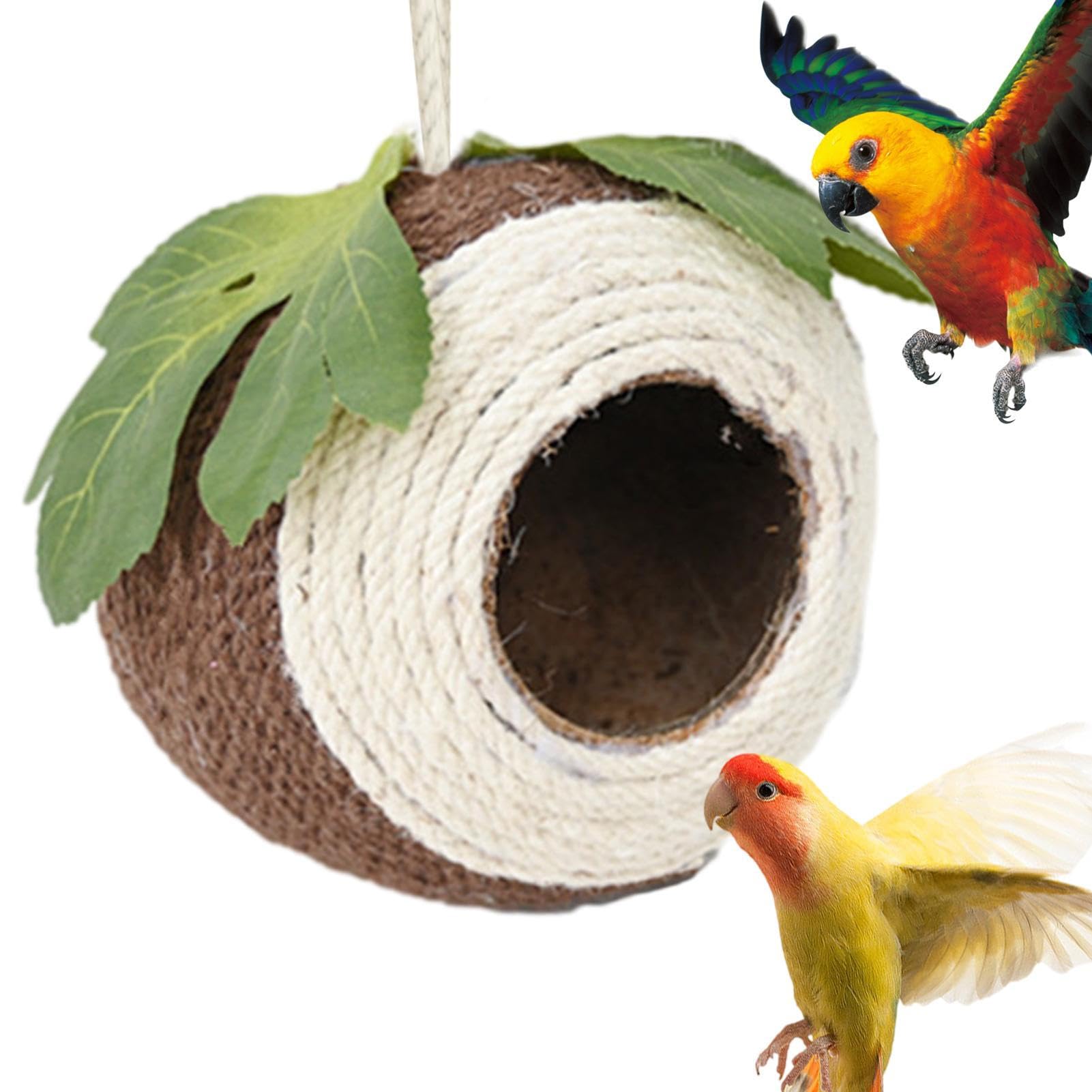 VTurboWay Kokosnuss-Vogelnest Mit Sitzstange & Glocke - Natürliches Vogelhaus