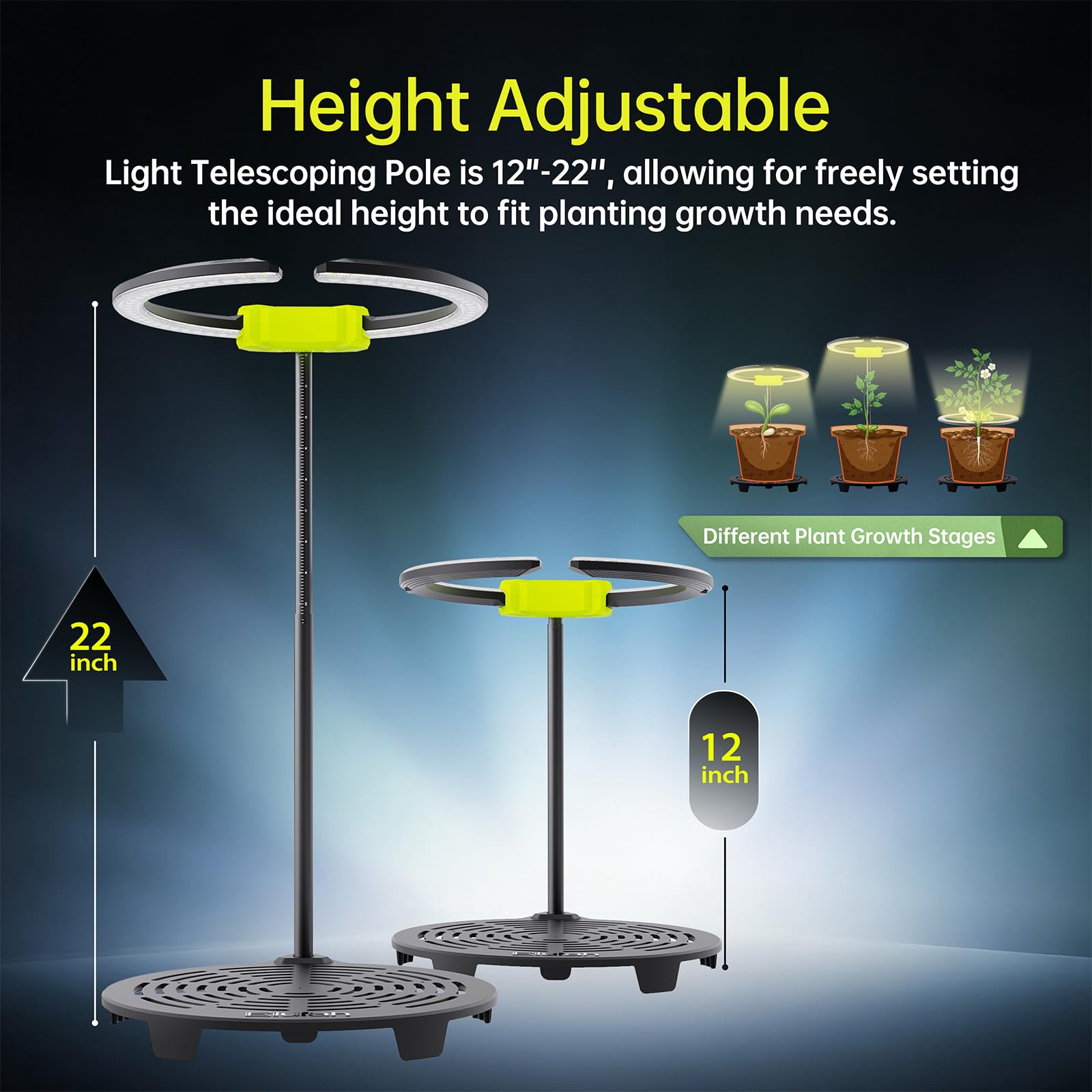 Saturn240 24 W lampa LED do uprawy roślin, pełne spektrum światła do roślin pokojowych, nasion, warzyw, kwiatów, regulowana wysokość 30,5 cm – 55,9 cm, kontroler, oświetlenie roślin 3 w 1, 6 x