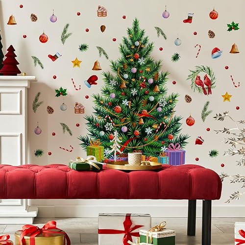 Miniatura 2 de Calcomanías grandes de pared para árbol de Navidad de 22.83 x 16.93 pulgadas, calcomanías de acuarela extraíbles para árbol de Navidad, calcomanías