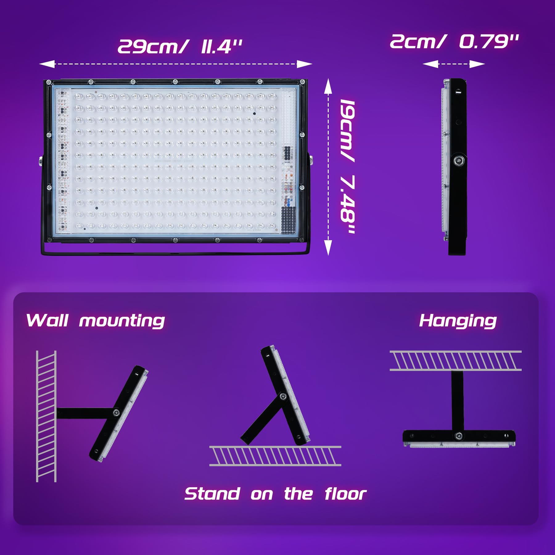 Luce Nera 150W 2 Pezzi, Lampada UV Impermeabili IP66, Luce Nera UV per Festa, Illuminazione da Palco, Festa Glow, Decorazione di Halloween, Fluorescente, Acquario