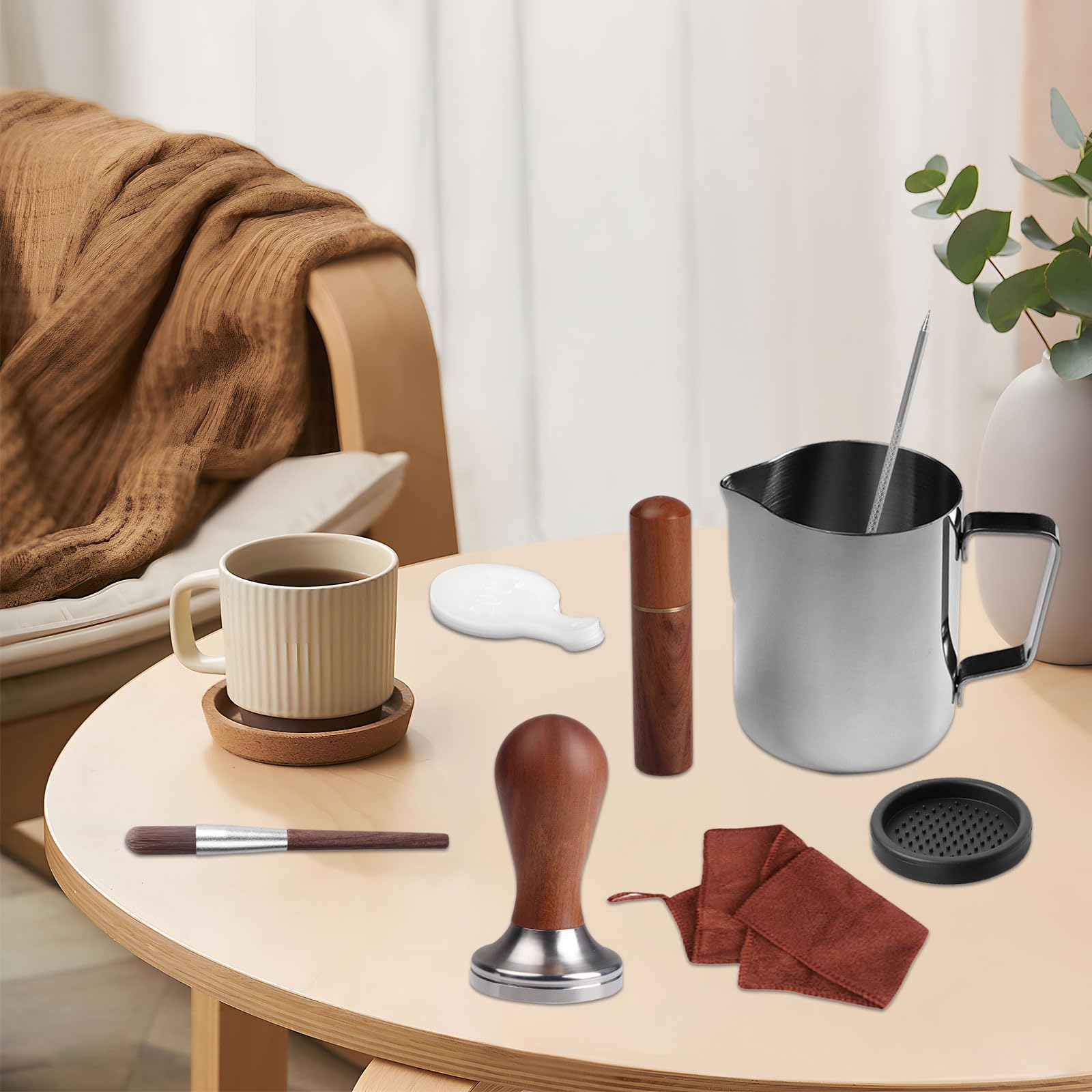 23 Piezas Accesorios Café Espresso, Café Tamper 51mm Prensador de Café, Kit de Accesorios de Barista con 250ml Jarra de Espuma, Alfombrilla para Prensar, Agitador, Bolígrafo de Arte y Toalla