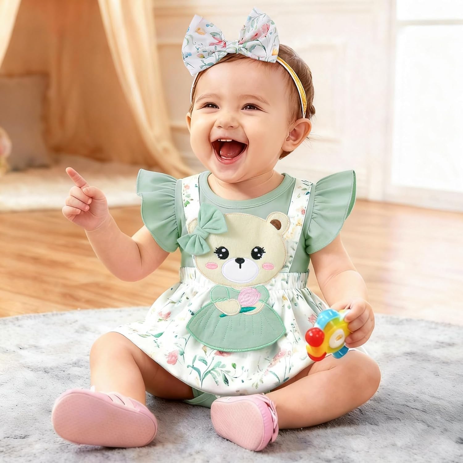 AMAWMW Newborn Baby Girl Clothes Ruffle Sleeveless Romper Floral Dress Bodysuit Infant Girls Summer Outfits with Headband - Image 3
