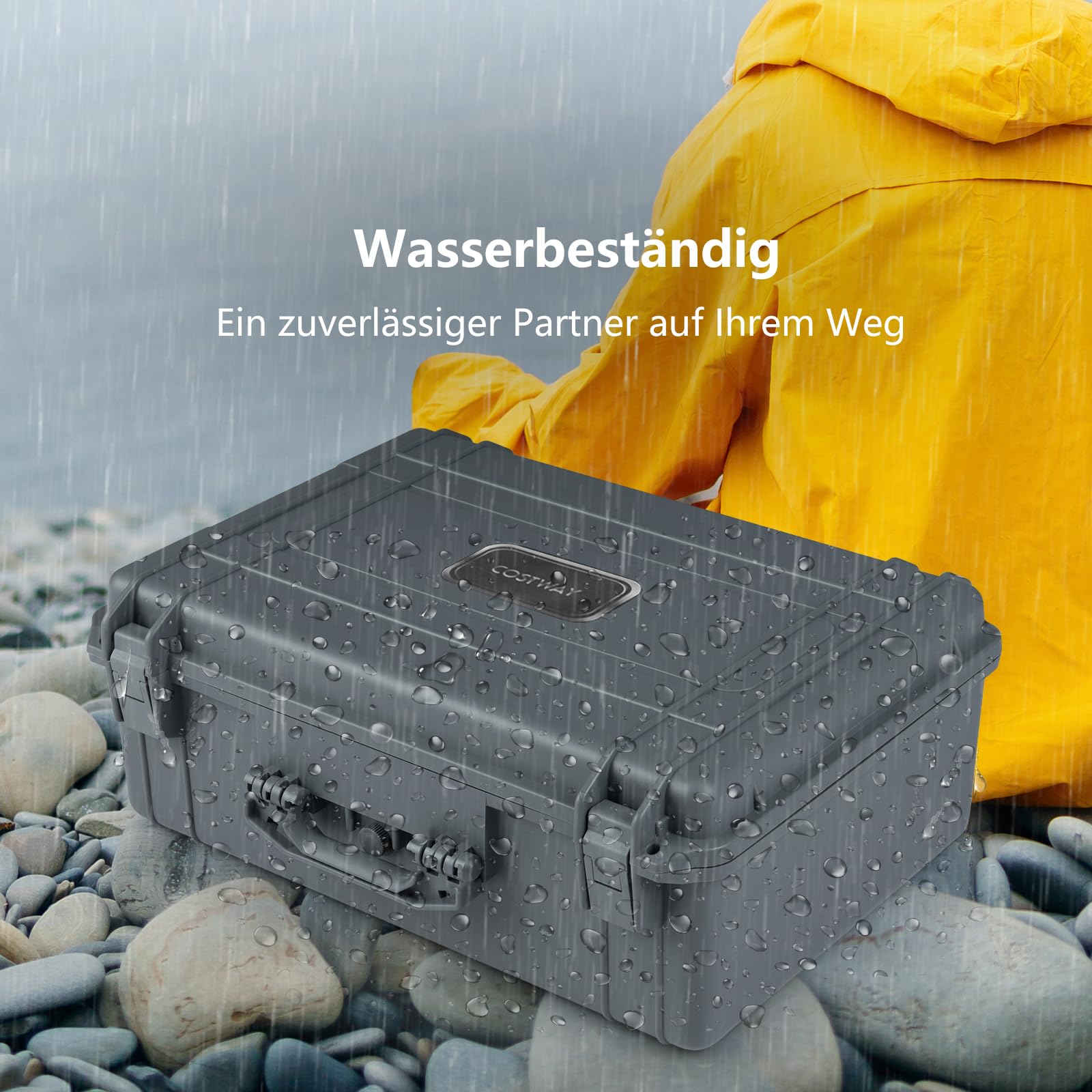 COSTWAY Twarda obudowa na aparat fotograficzny, uniwersalnie dostosowywalna, wodoodporna twarda walizka, walizka ochronna na aparat z pianką, do elektroniki, dronów, aparatów i broni palnej, szary, 22