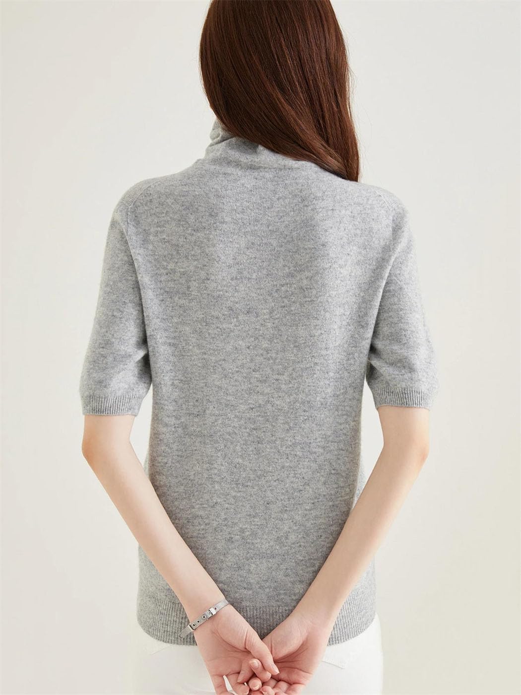 Women's Short Sleeve Turtleneck Sweater 100% Merino Wool Pullover Vintage Knit Top Soft Warm Casual Jumper