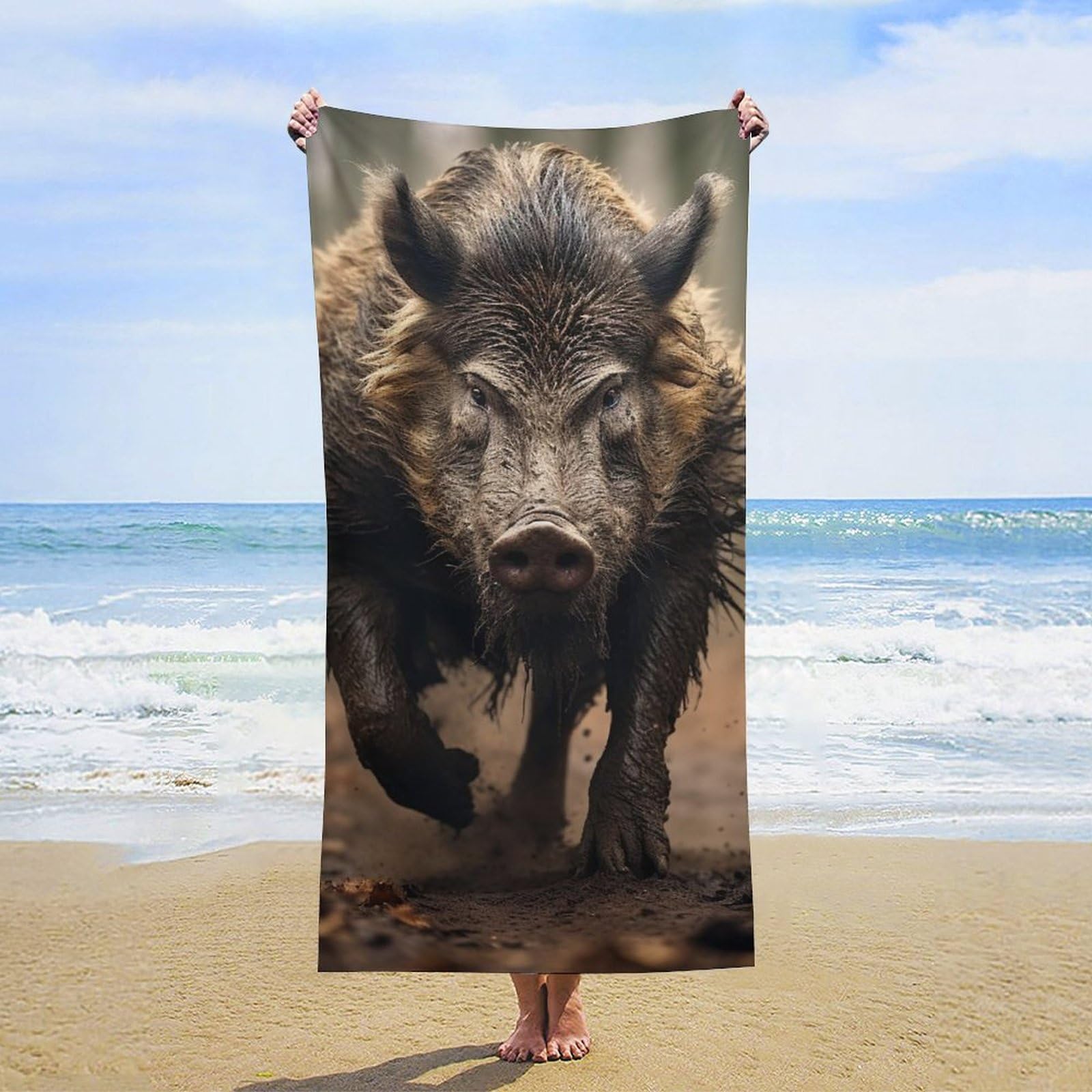 NTVOWPZO Wild Boar Photos Beach Towel Oversized Microfiber Bath Towels Lightweight Sand Proof Beach Towels Absorbent Pool Towels for Swimming Yoga Bathroom Towel 31.5" X 63"