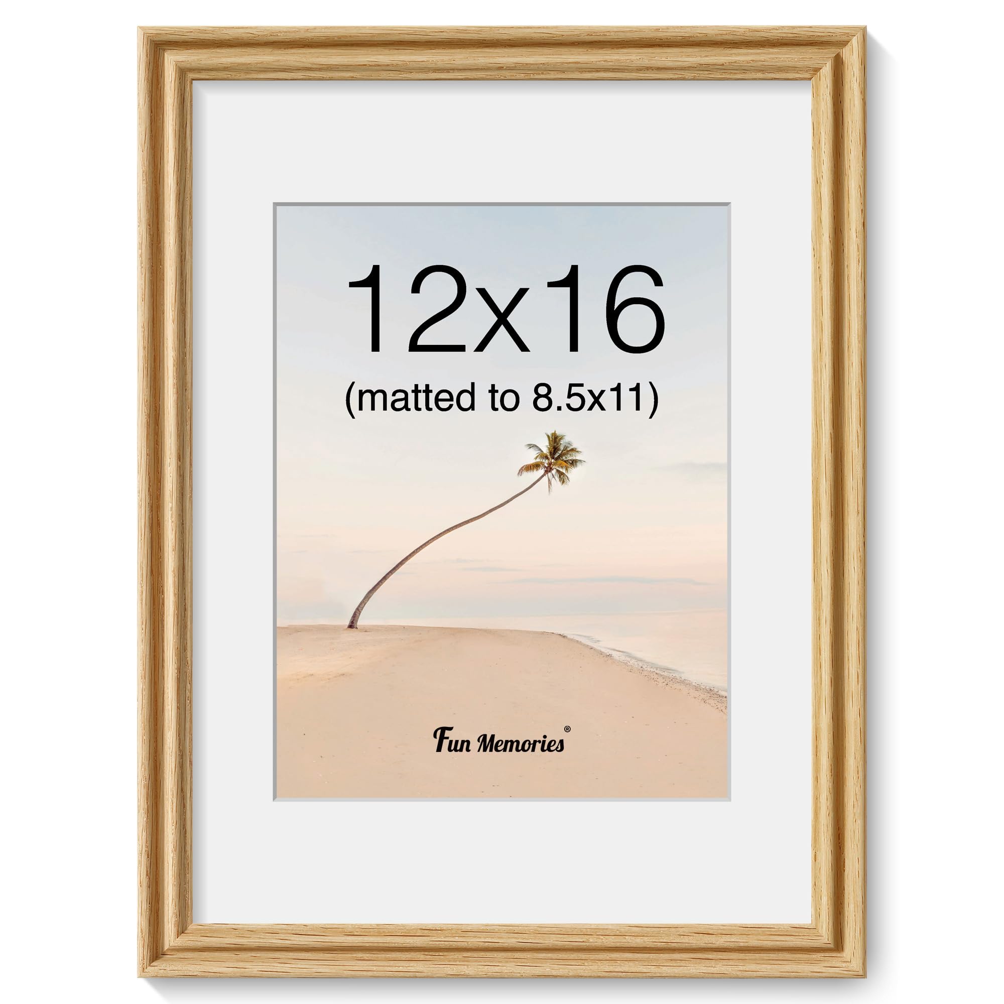 12x16 Picture Frame, Solid Oak Wood Picture Frame 12 x 16, Photo Frame with High Tempered Glass, 12 by 16 Wooden Frame Matted to 8.5x11 Photo Wall Mounted, 1 Pack โ image 1