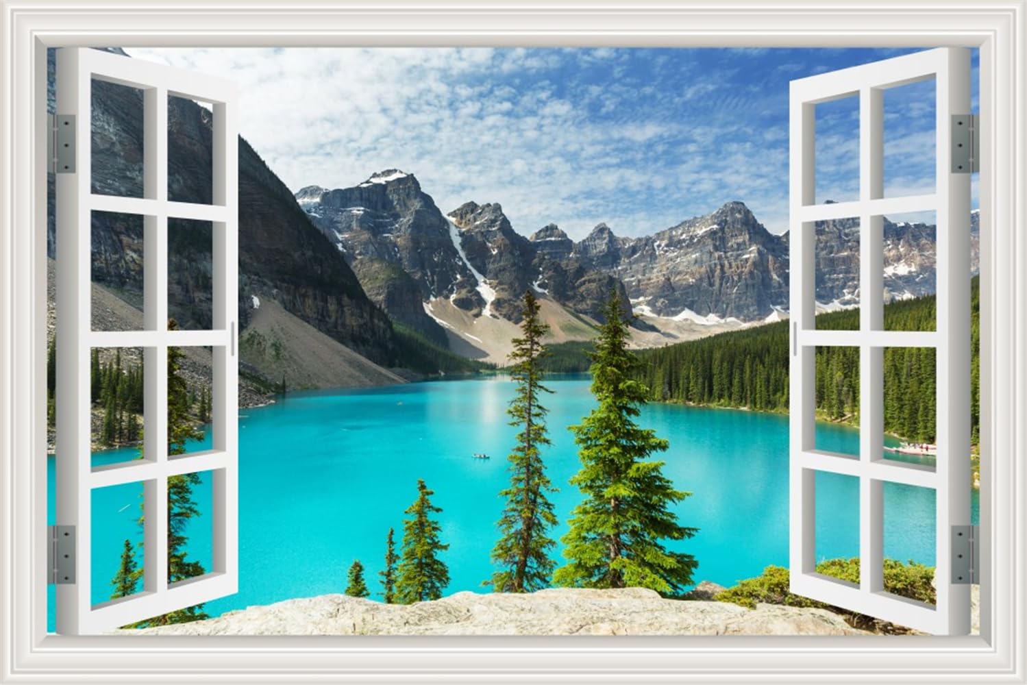 Peel and Stick 3D Wall Decal Sticker Nature Lake and Mountain Scenery Window View Home Décor Art Decor Removable Wall Murals for Living Room Bedroom